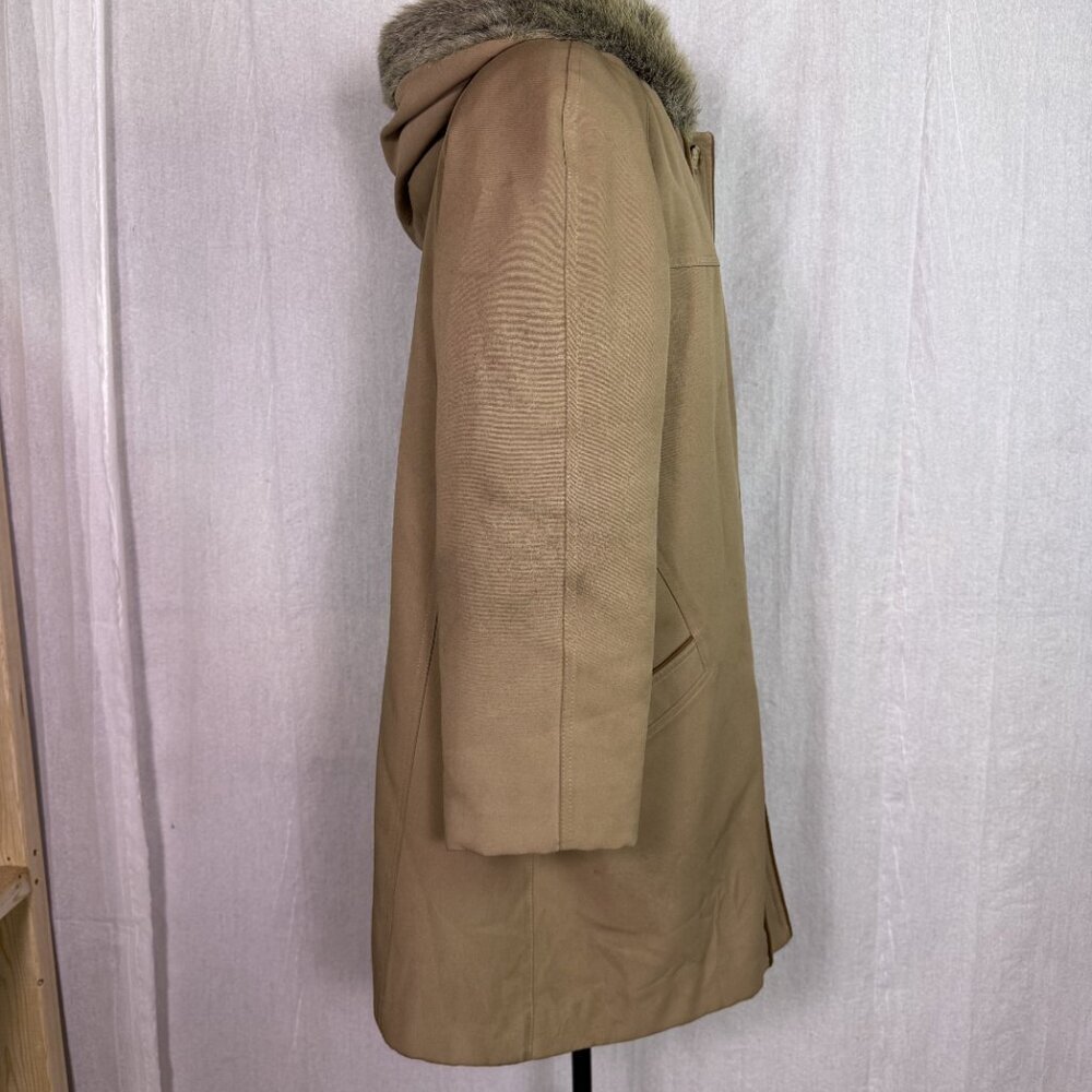 Vintage Womens Beige Wool Coat With Fur Collar And Lining Button Front Size L - Picture 4 of 10